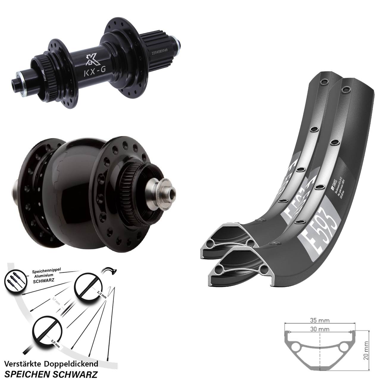 29 Zoll DT Swiss E593 KX-GS HD SON 28 Laufradsatz Centerlock QR Micro Spline