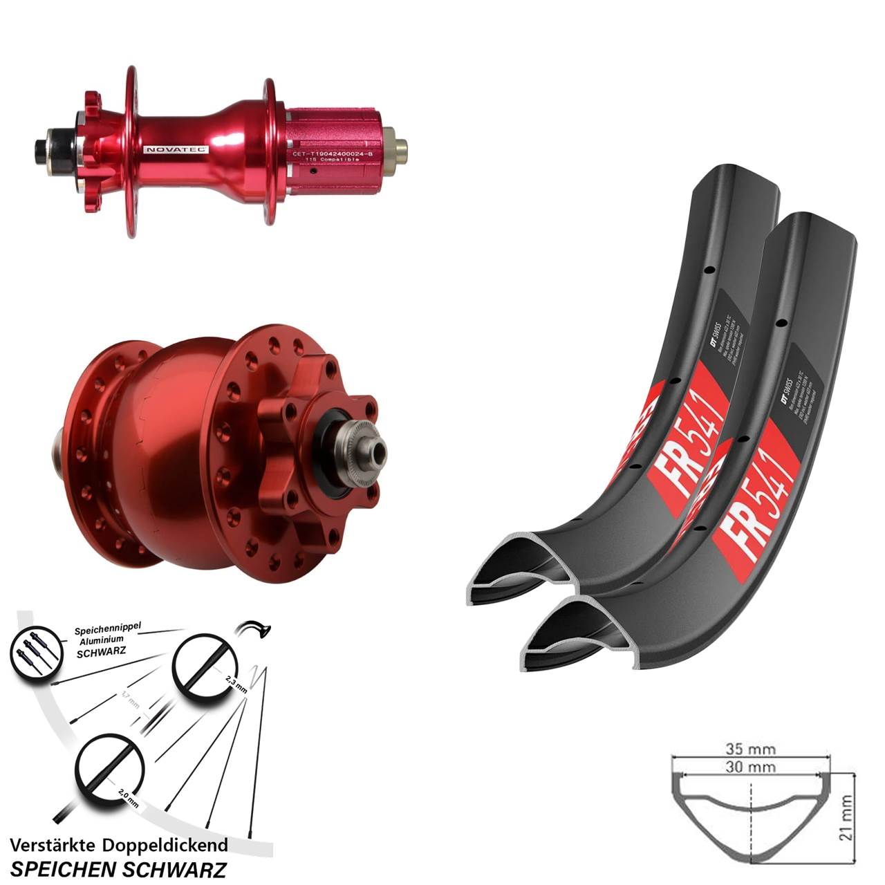 29 Zoll DT Swiss FR541 Novatec D792SB SON 28 rot Laufradsatz 6-Loch QR 8-12 fach