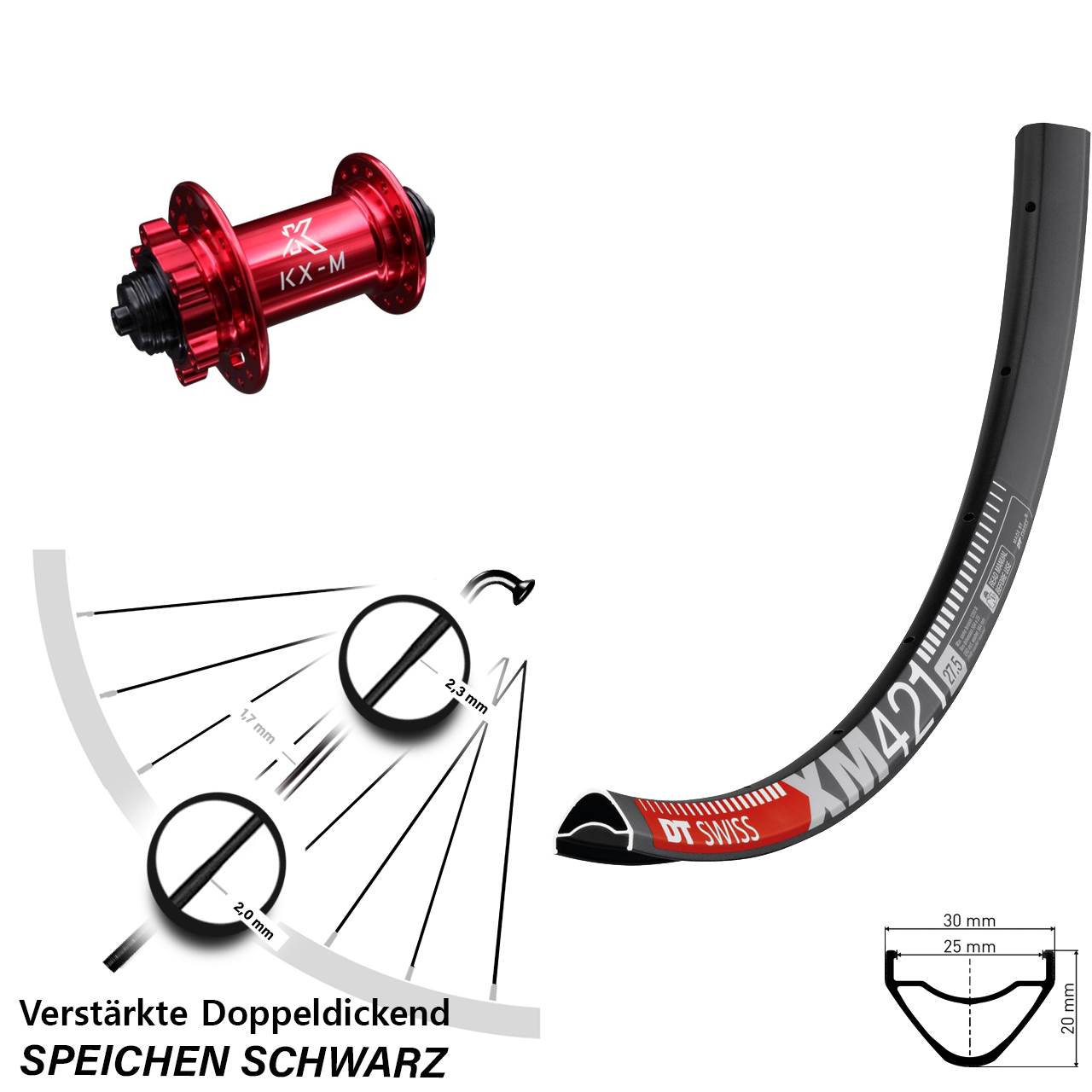Disc Vorderrad 29 Zoll DT Swiss XM 421 KX-M rot QR