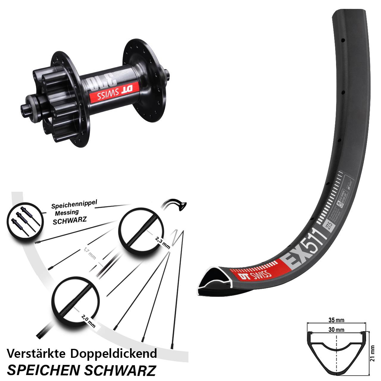 Disc Vorderrad 29 Zoll DT Swiss EX511 DT Swiss 370 QR