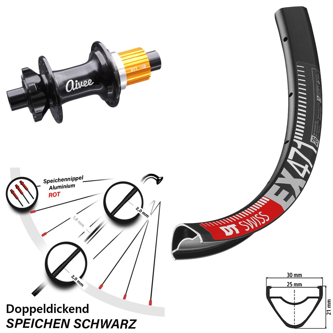 Laufrad 26 Zoll DT Swiss EX 471 Disc Aivee Classic 12x148 6-Loch Micro Spline