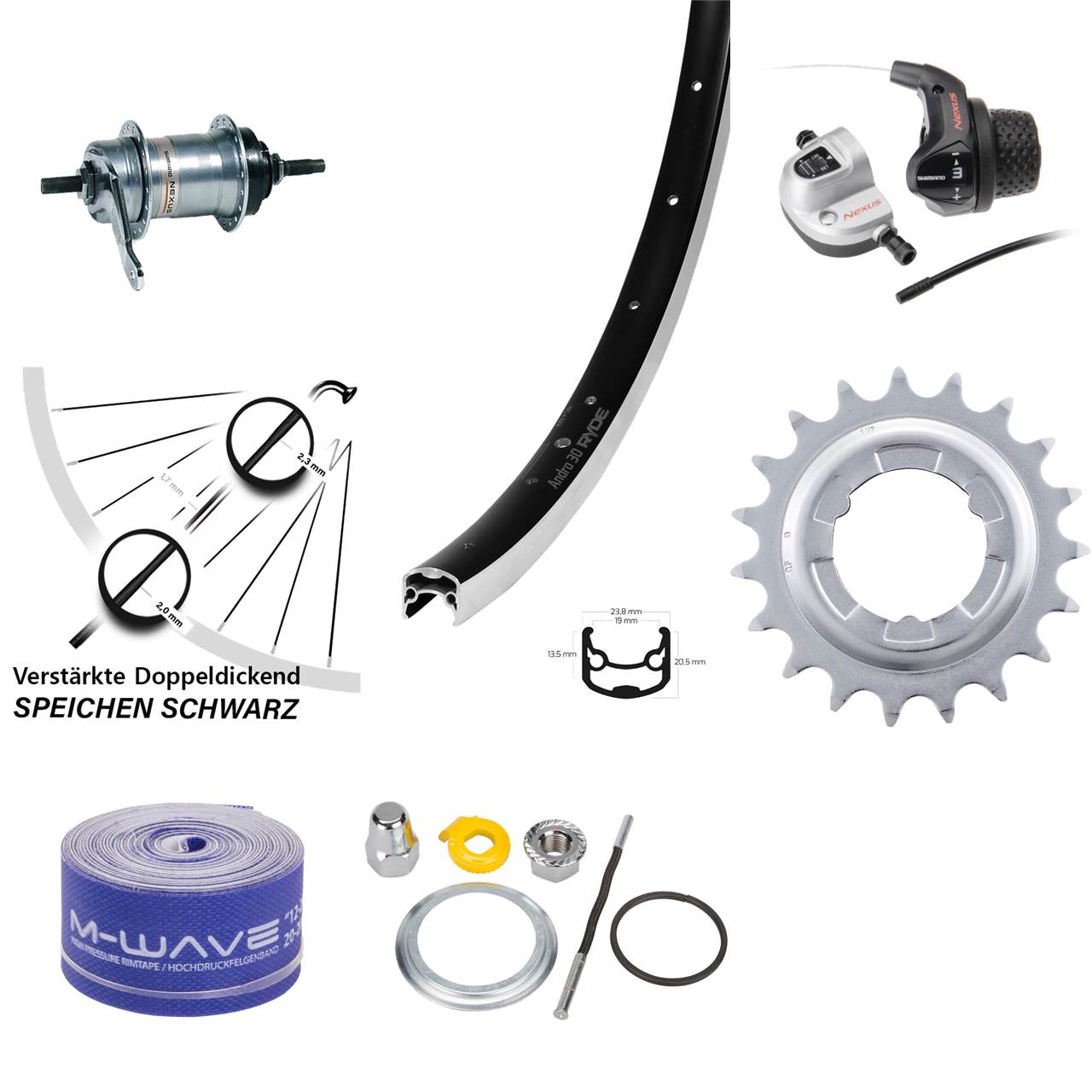 Shimano 3 Gang Nabenschaltungs-Hinterrad 28 Zoll Ryde Andra 30 schwarz
