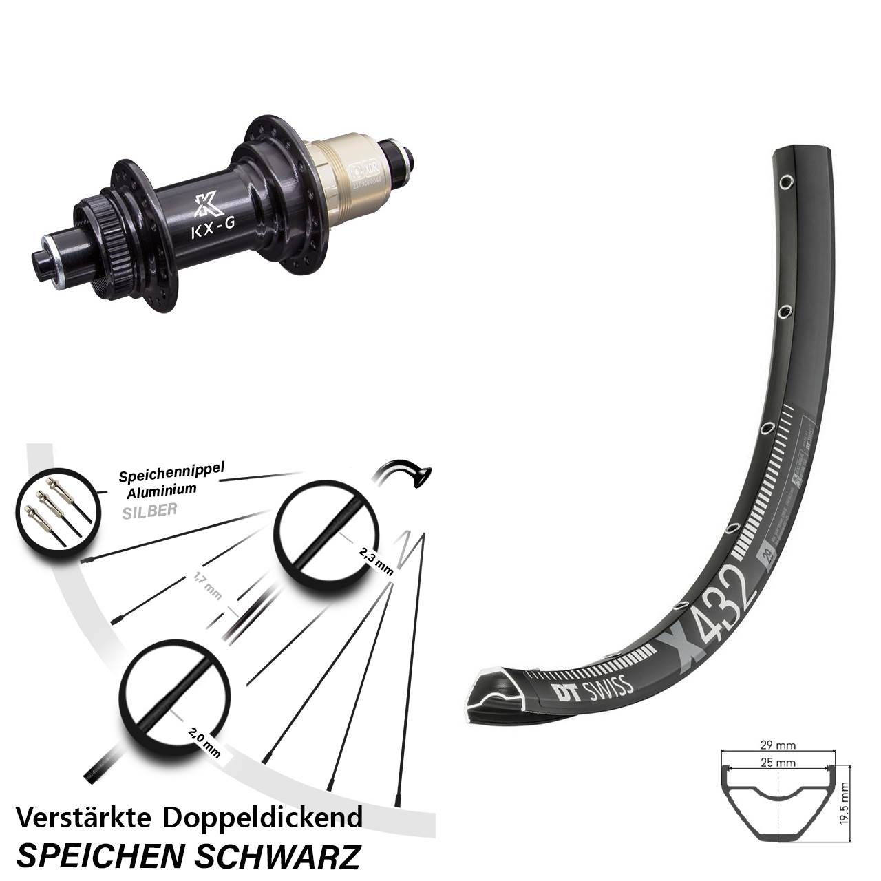 29 Zoll DT Swiss X432 KX-G Centerlock Hinterrad QR XDR 11-12 fach