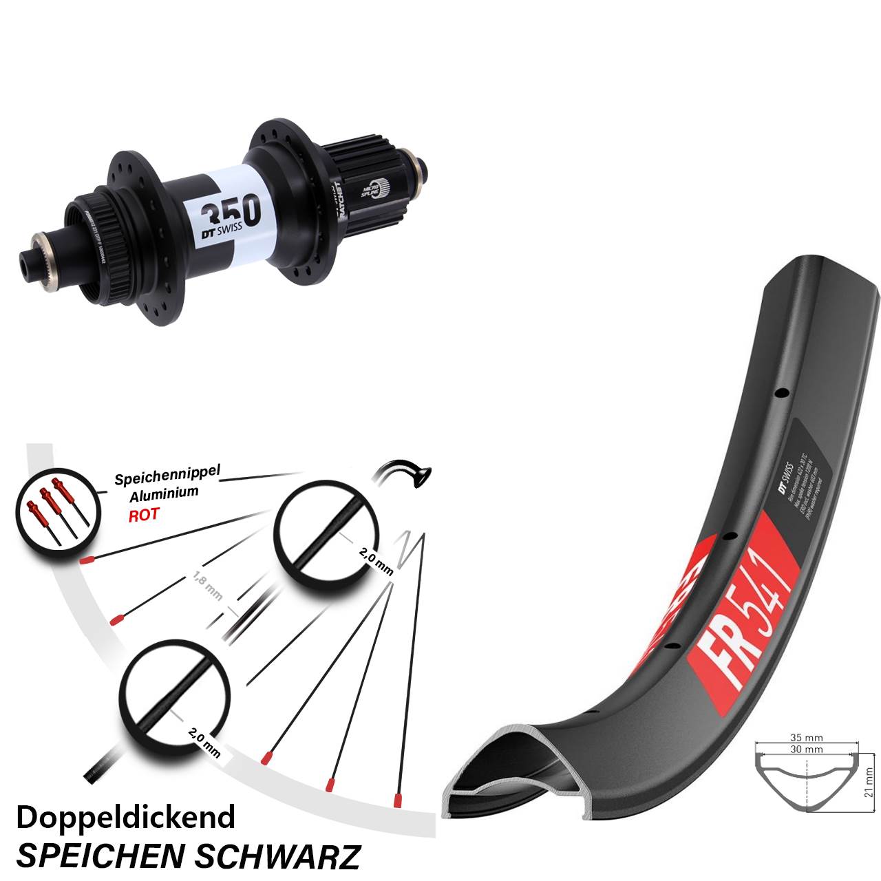 DT Swiss FR 541-350 27,5 Zoll Hinterrad Centerlock QR Micro Spline