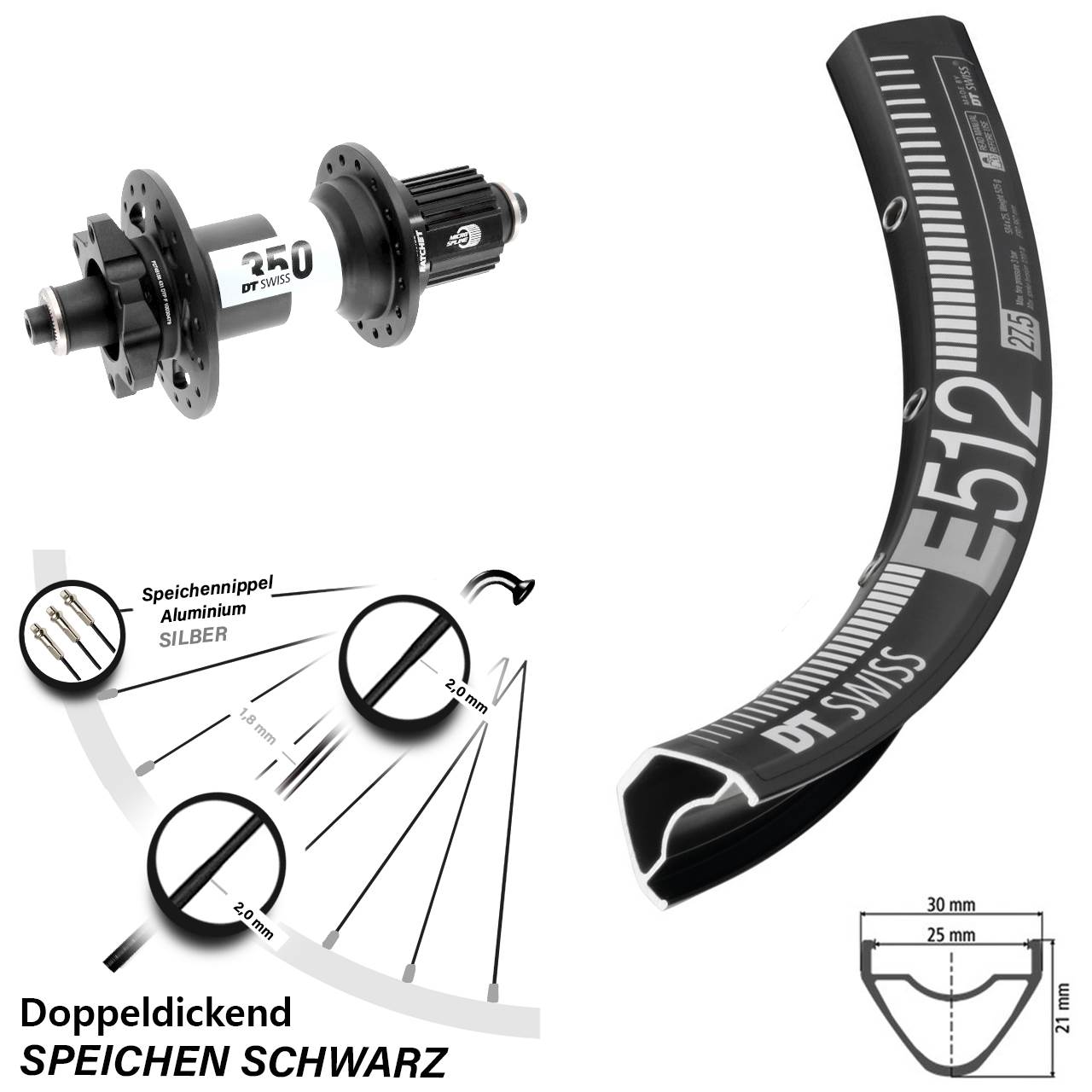 DT Swiss E512 350 27,5 Zoll Disc Laufrad QR Boost Micro Spline