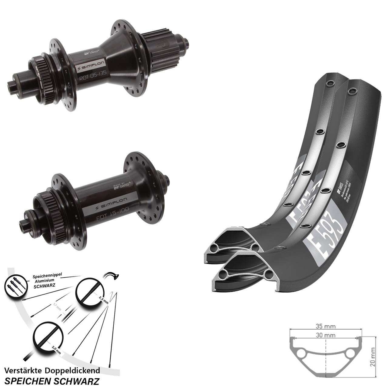 DT Swiss E593-370 DT Swiss 370 Hybrid 29 Zoll Laufradsatz Centerlock QR Micro Spline