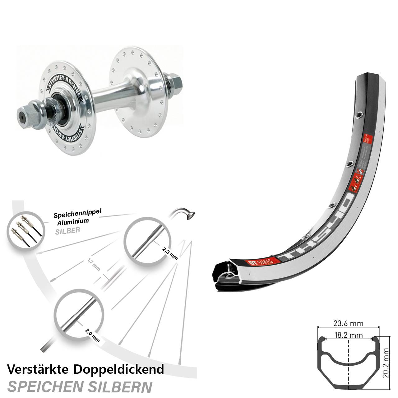 28 Zoll DT Swiss TK 540 Sturmey Archer HBT30 Vorderrad Vollachse