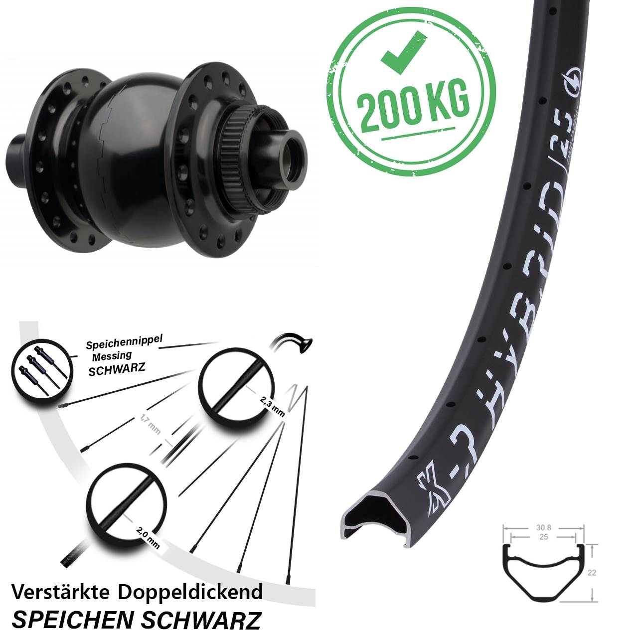 27,5 Zoll Boost Dynamo Vorderrad KX-R Hybrid 25 Centerlock SON 28-15x110 mm E-Bike