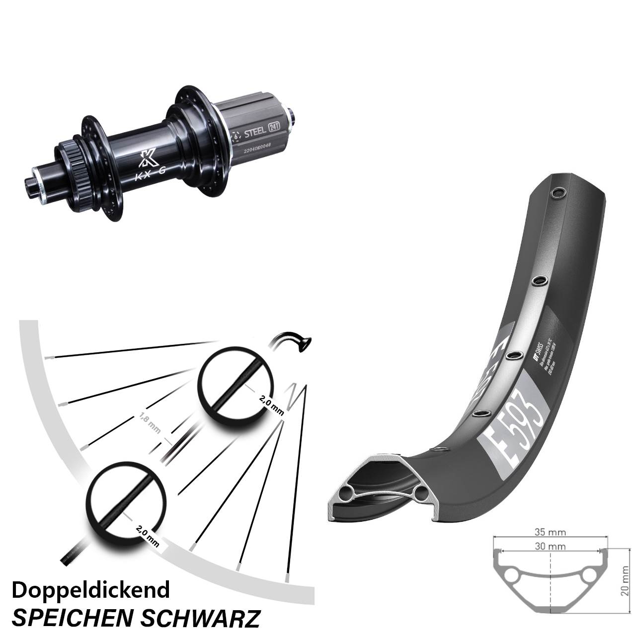 29 Zoll DT Swiss E 593 KX-GS Hinterrad Centerlock 8-12 fach HG