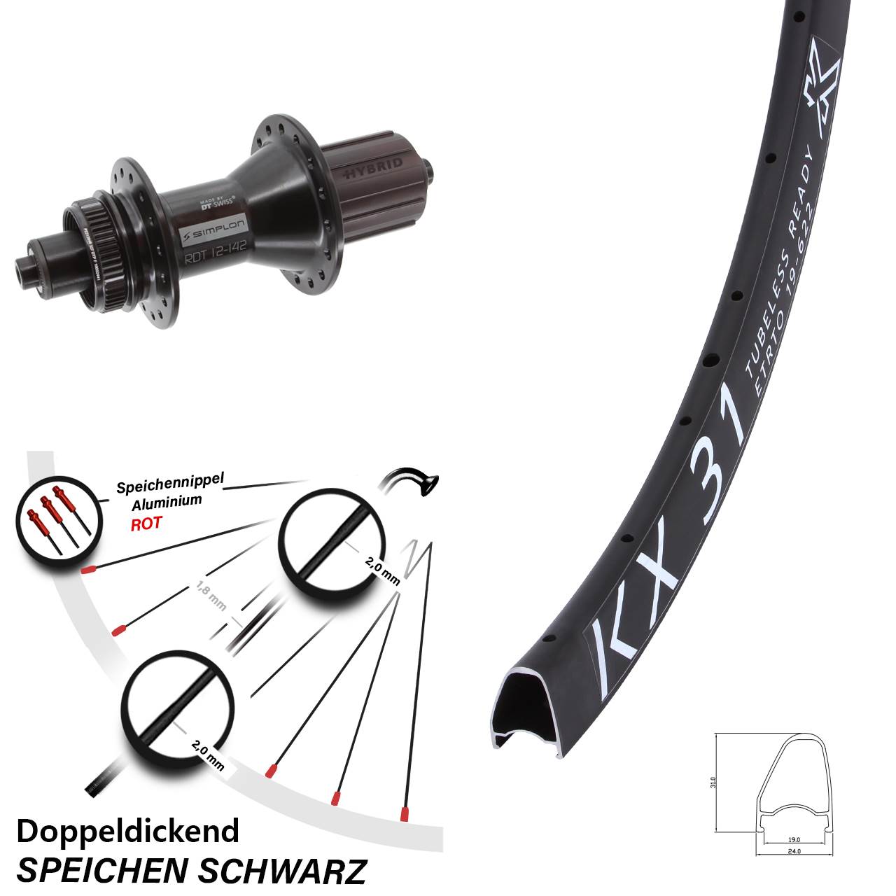 KX31 OS DT Swiss 370 Hybrid 28 Zoll Hinterrad Centerlock für Schnellspanner 8-11 fach