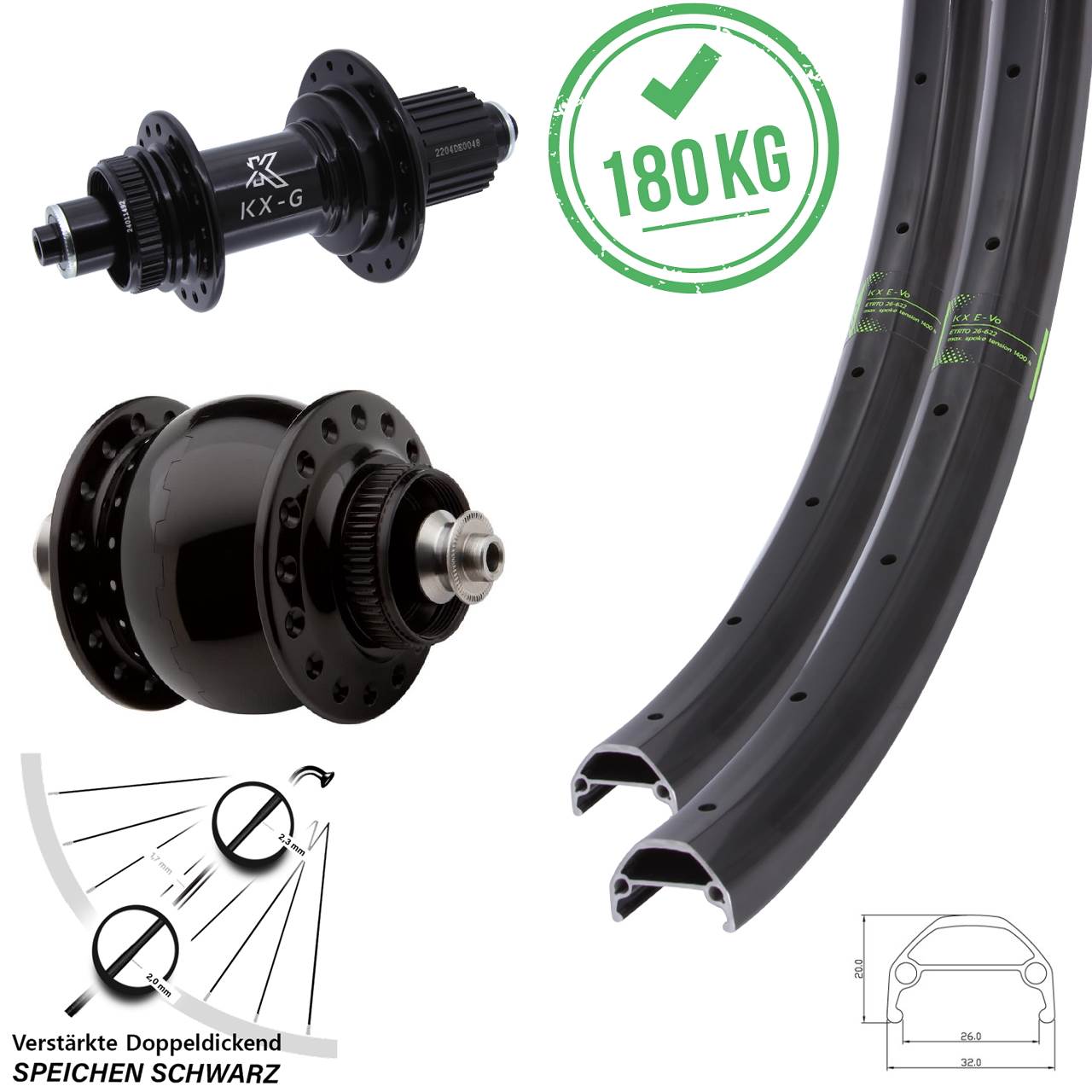 Disc Laufradsatz 20 Zoll 650B KX-GS Evo verstärkt SON 28 Micro Spline für Schnellspanner