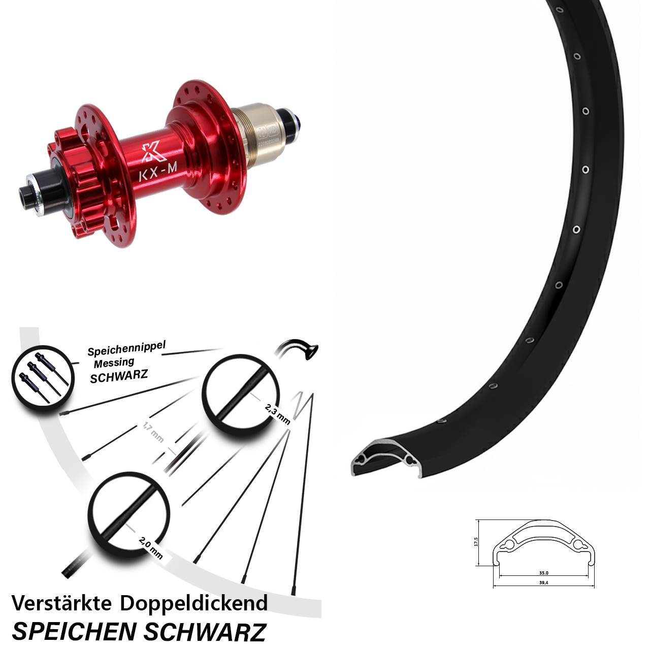 29 Zoll Hinterrad Ryde Disc 35 KX-M rot XD 11-12 fach QR
