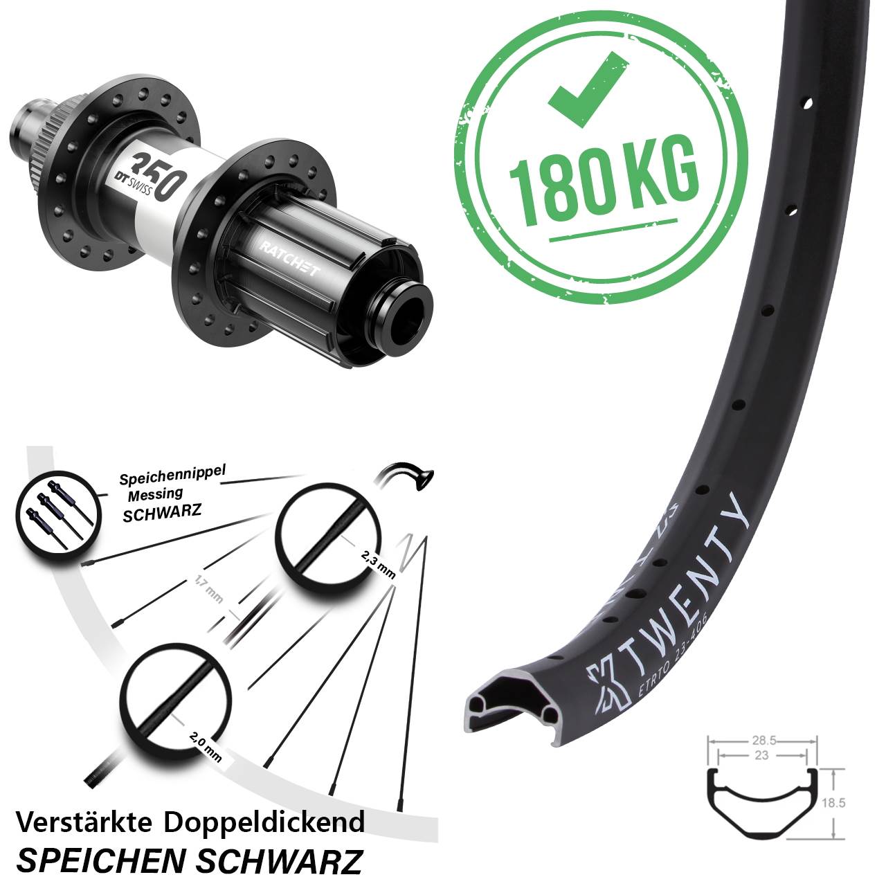 KX Twenty DT Swiss 350 20 Zoll Hinterrad Centerlock 12x142 8-11 fach HG