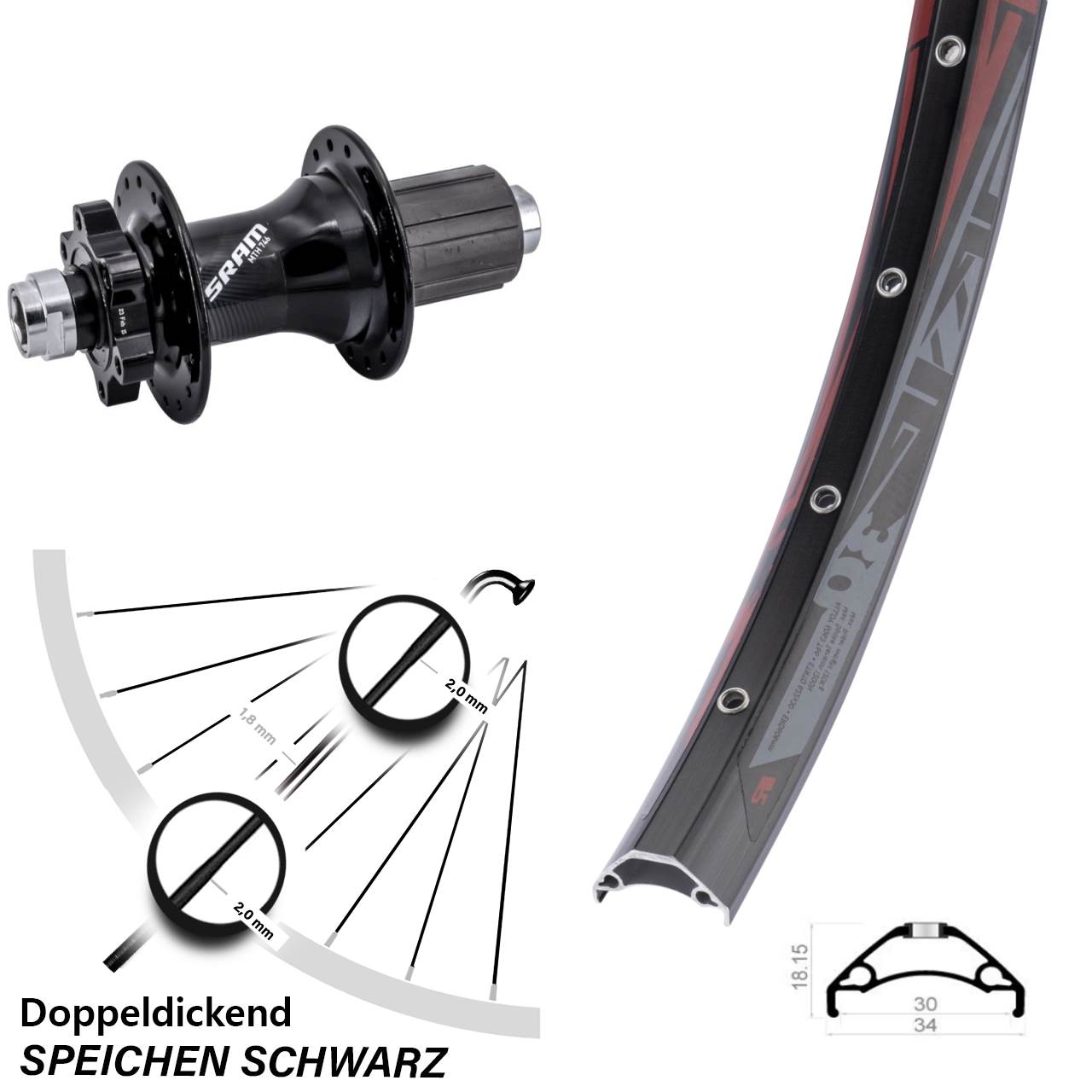 Disc Laufrad 29 Zoll Rodi TRYP 30 Sram 746 8-11 fach 12x148