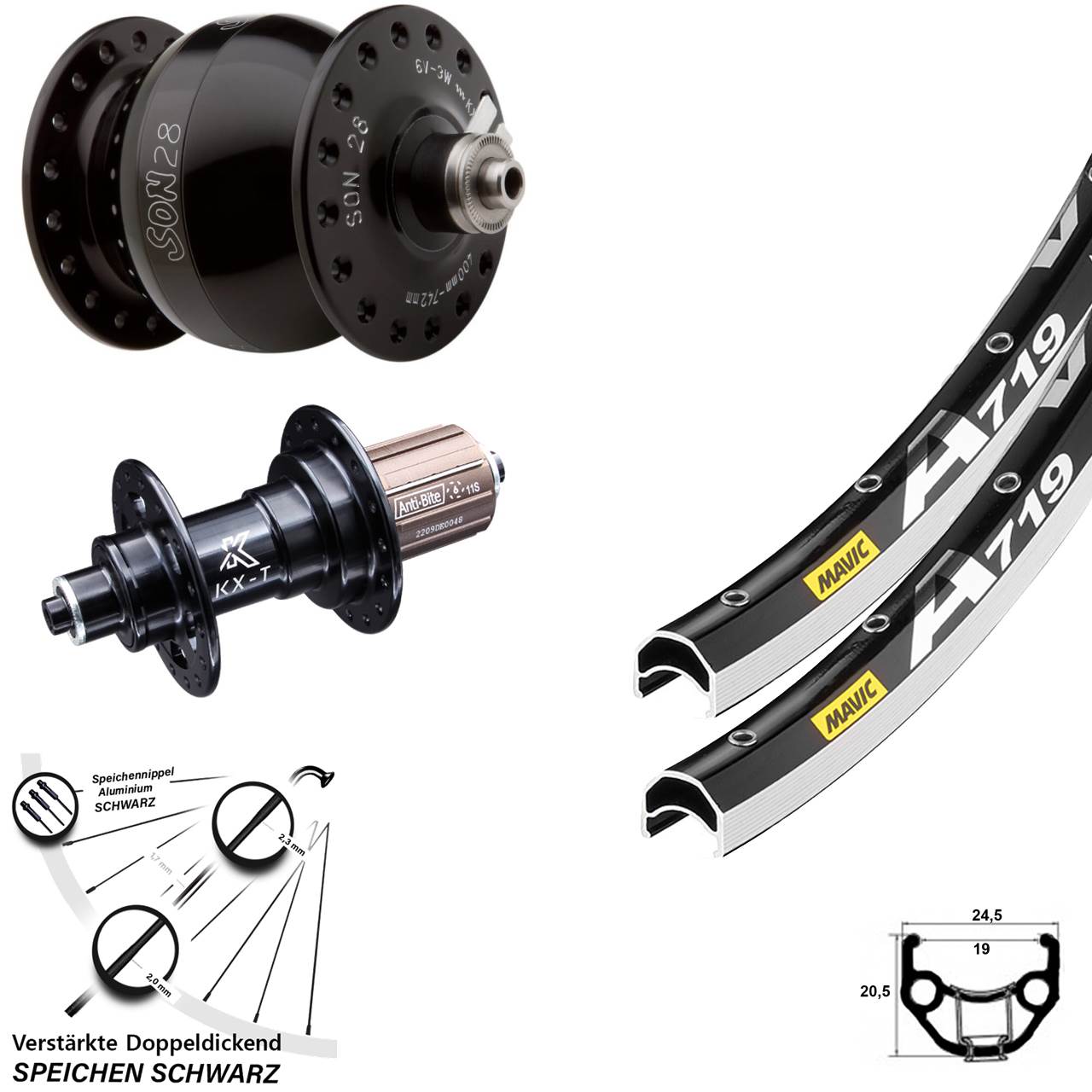 Laufrad-Satz SON 28 Zoll Mavic A 719 KX-T 8-12 fach QR