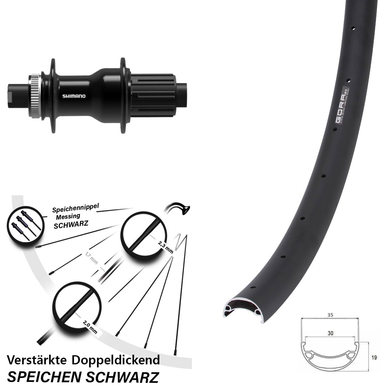 Gora 30 Shimano FH-TC500-B Boost 26 Zoll Hinterrad Centerlock 12x148 8-11 fach