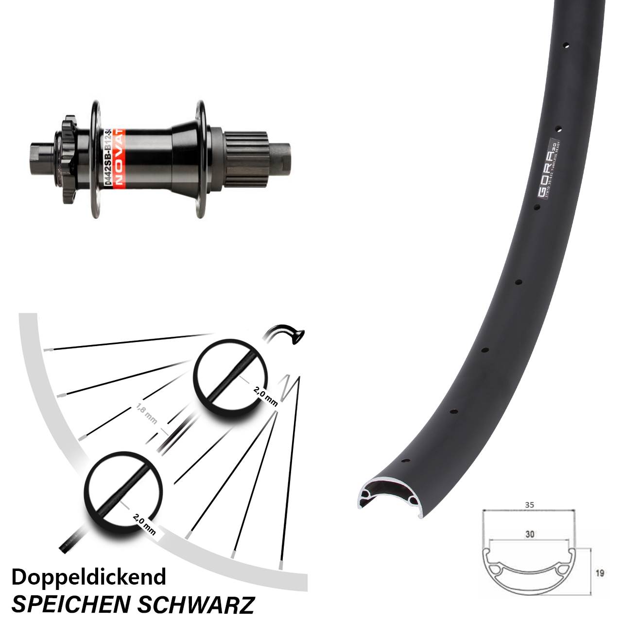 Disc Hinterrad 29 Zoll Gora 30 Novatec D442 Micro Spline 12x148