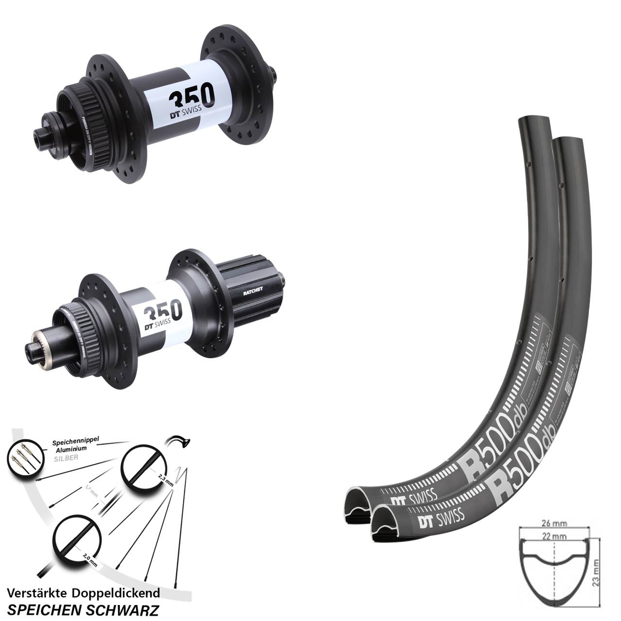 DT Swiss R500-350-Road 28-29 Zoll Disc Laufrad-Satz QR 11-12 fach