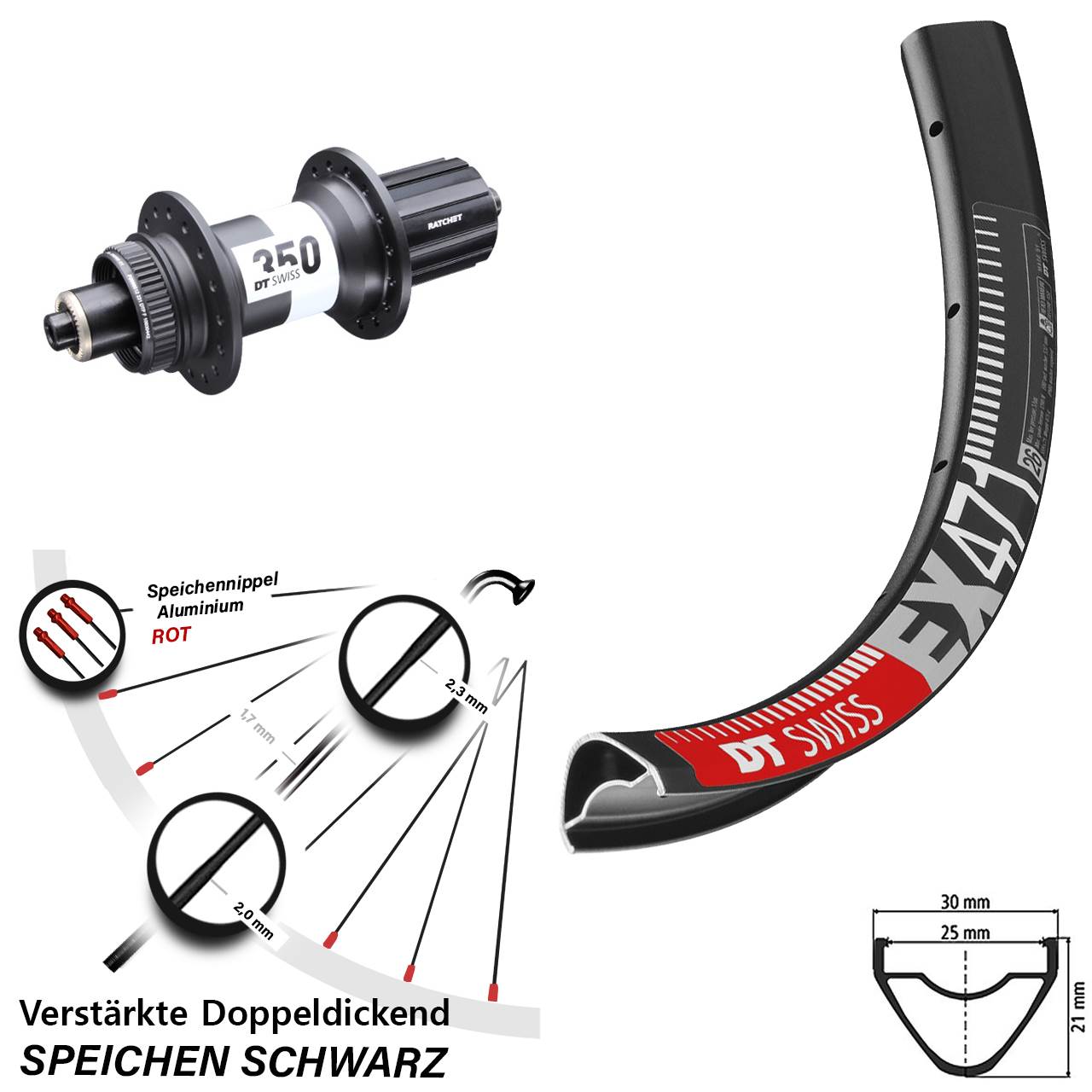 29 Zoll Hinterrad Centerlock für Schnellspanner DT Swiss EX471-350 8-11 fach