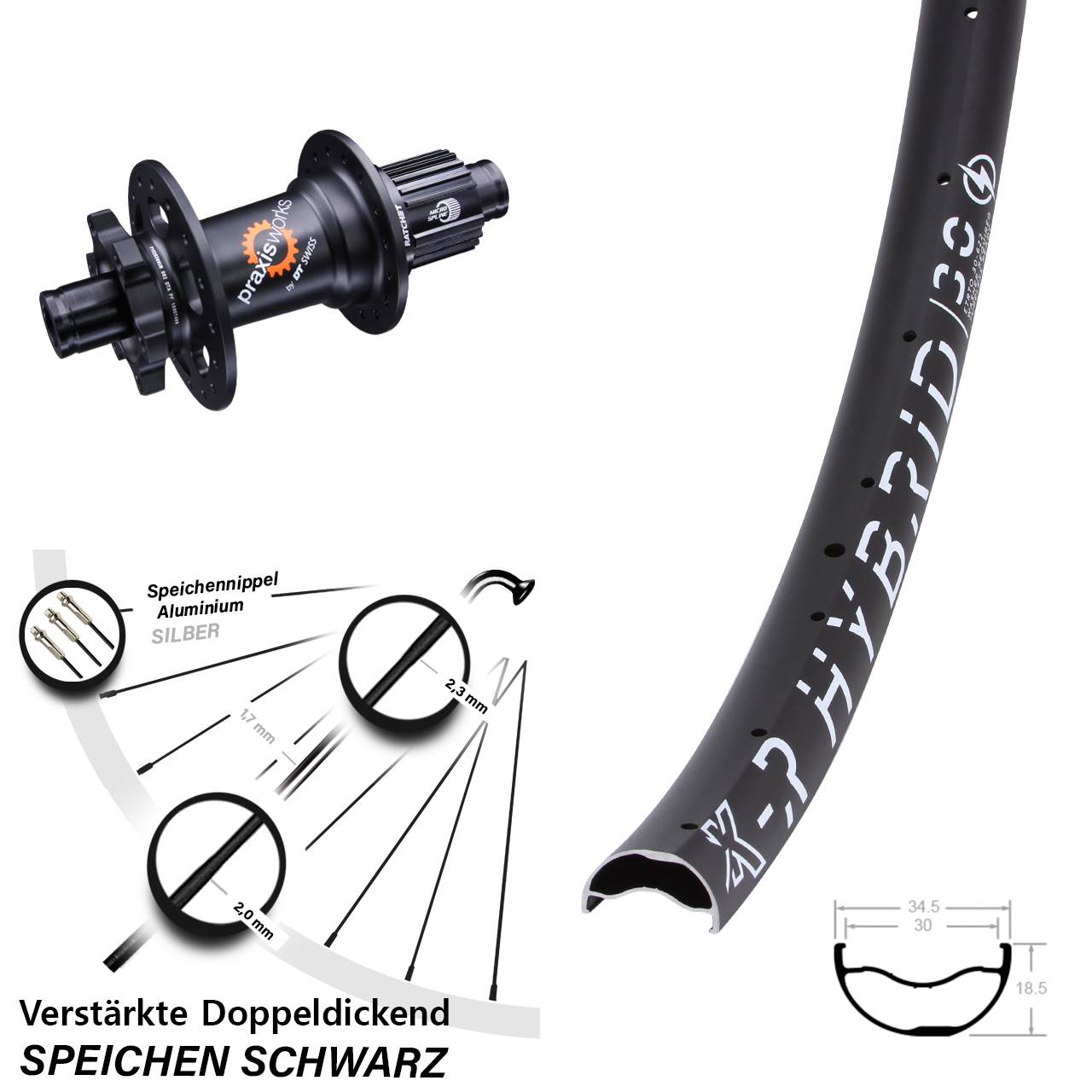29 Zoll KX-R Hybrid 30 DT Swiss 350 6-Loch Hinterrad 12x142 Shimano Micro Spline