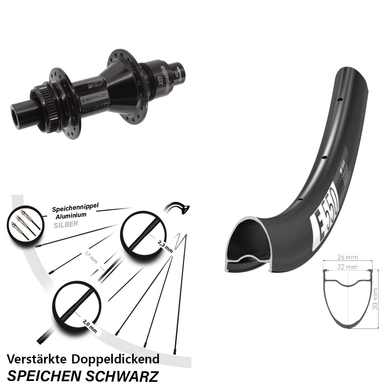 28 Zoll DT Swiss E 550 DT Swiss 370 Centerlock Hinterrad 12x142 SRAM XD