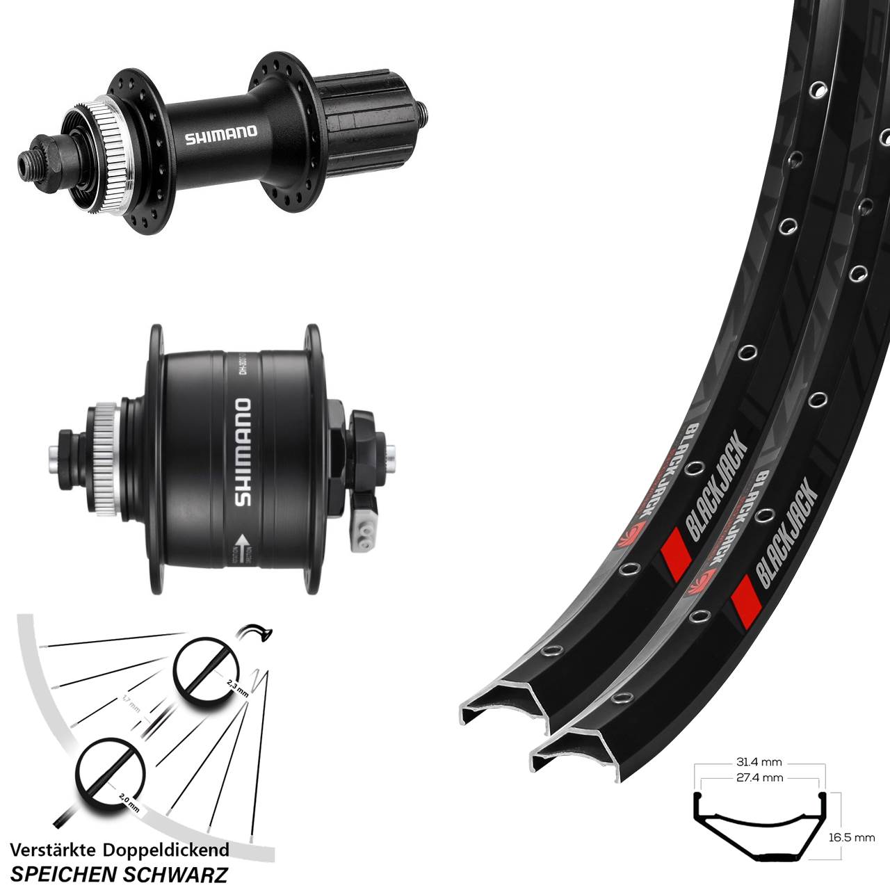 Rodi Ready 27 Shimano DH-3D37 FH-M4050 650B Disc Laufrad-Satz für Schnellspanner 8-11 fach