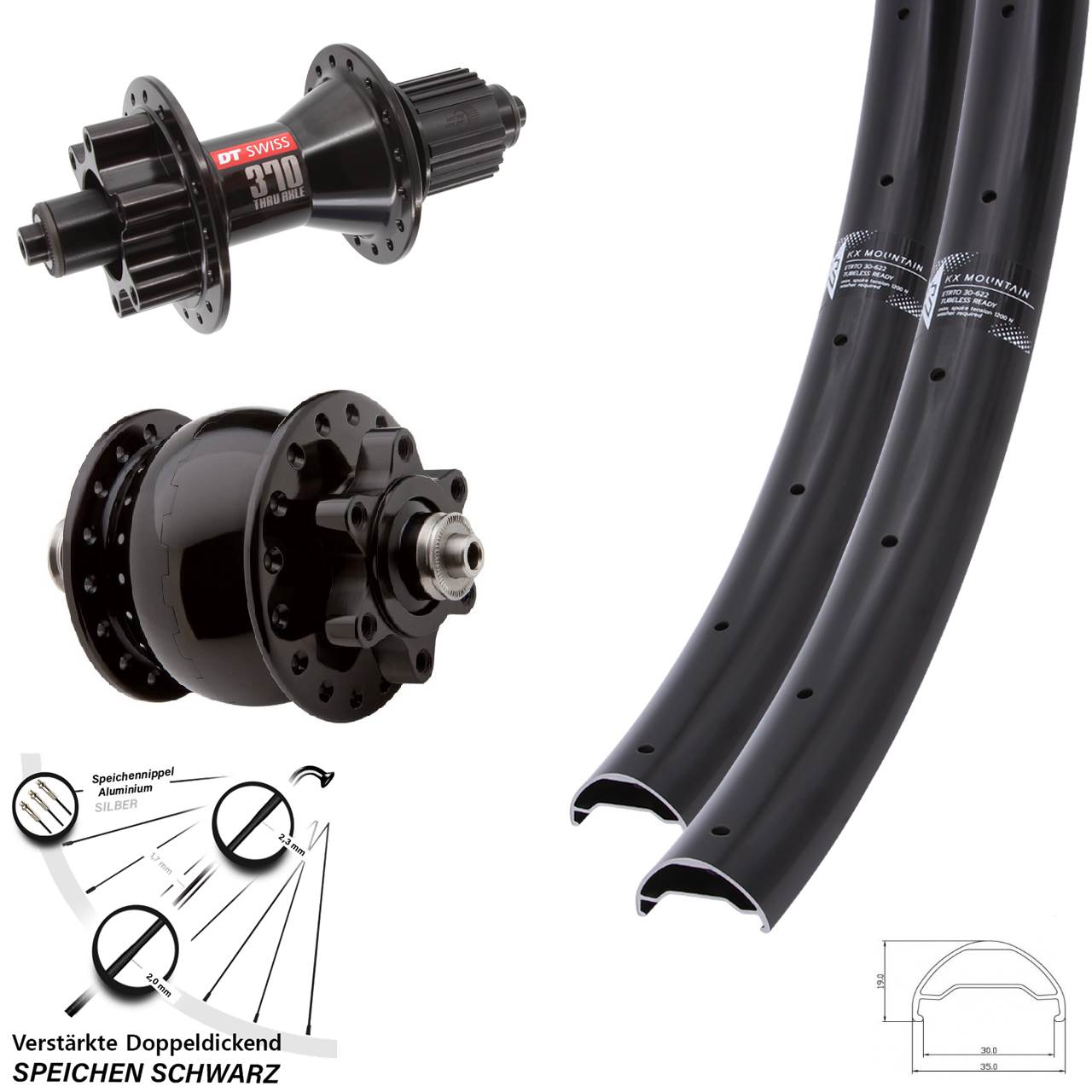KX Mountain TR DT Swiss 370 Hybrid SON 28 29 Zoll Disc Laufradsatz QR Shimano Micro Spline