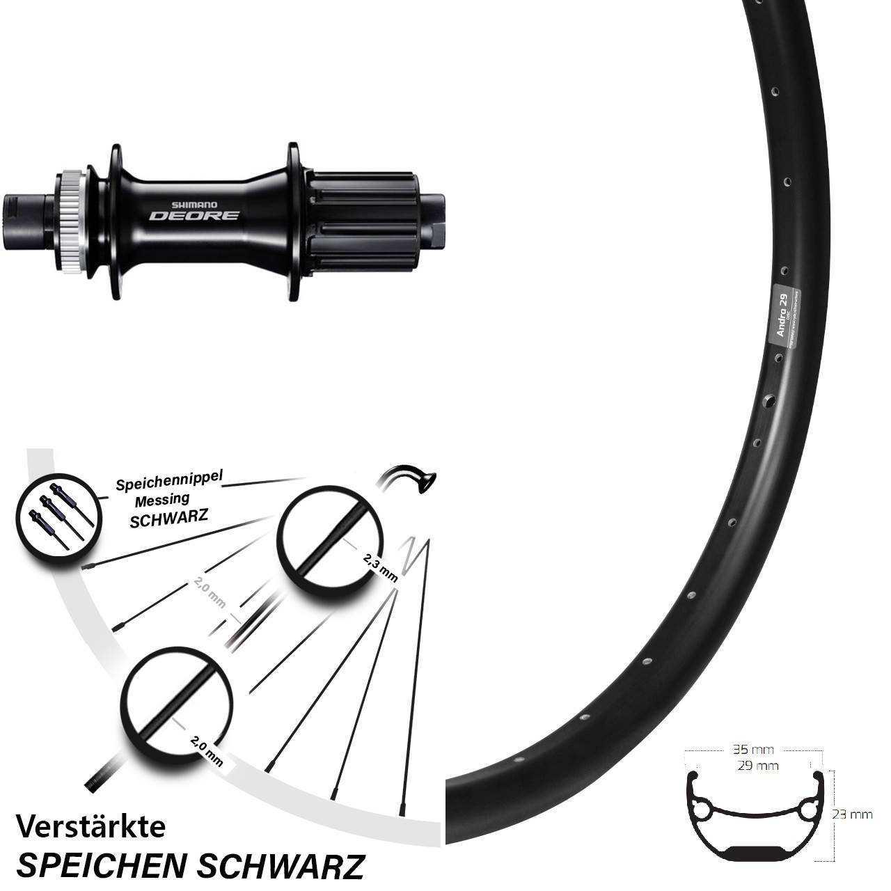 Hinterrad Ryde Andra 29 Zoll Nabe Shimano FH-M6010 Deore Steckachse 142 mm