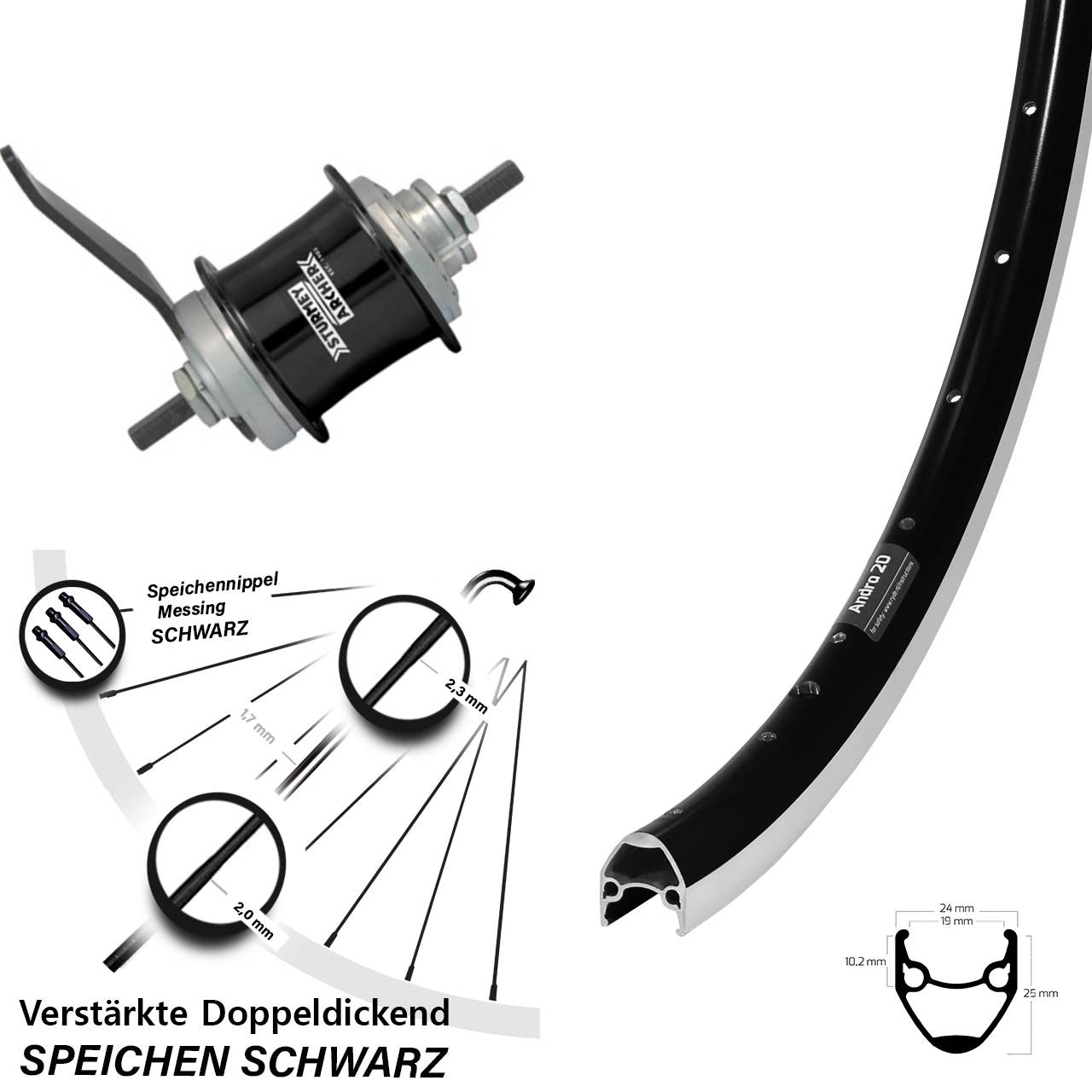 stabiles 28 Zoll Hinterrad Ryde Andra 20 Sturmey Archer Duomatic Kick-Shift