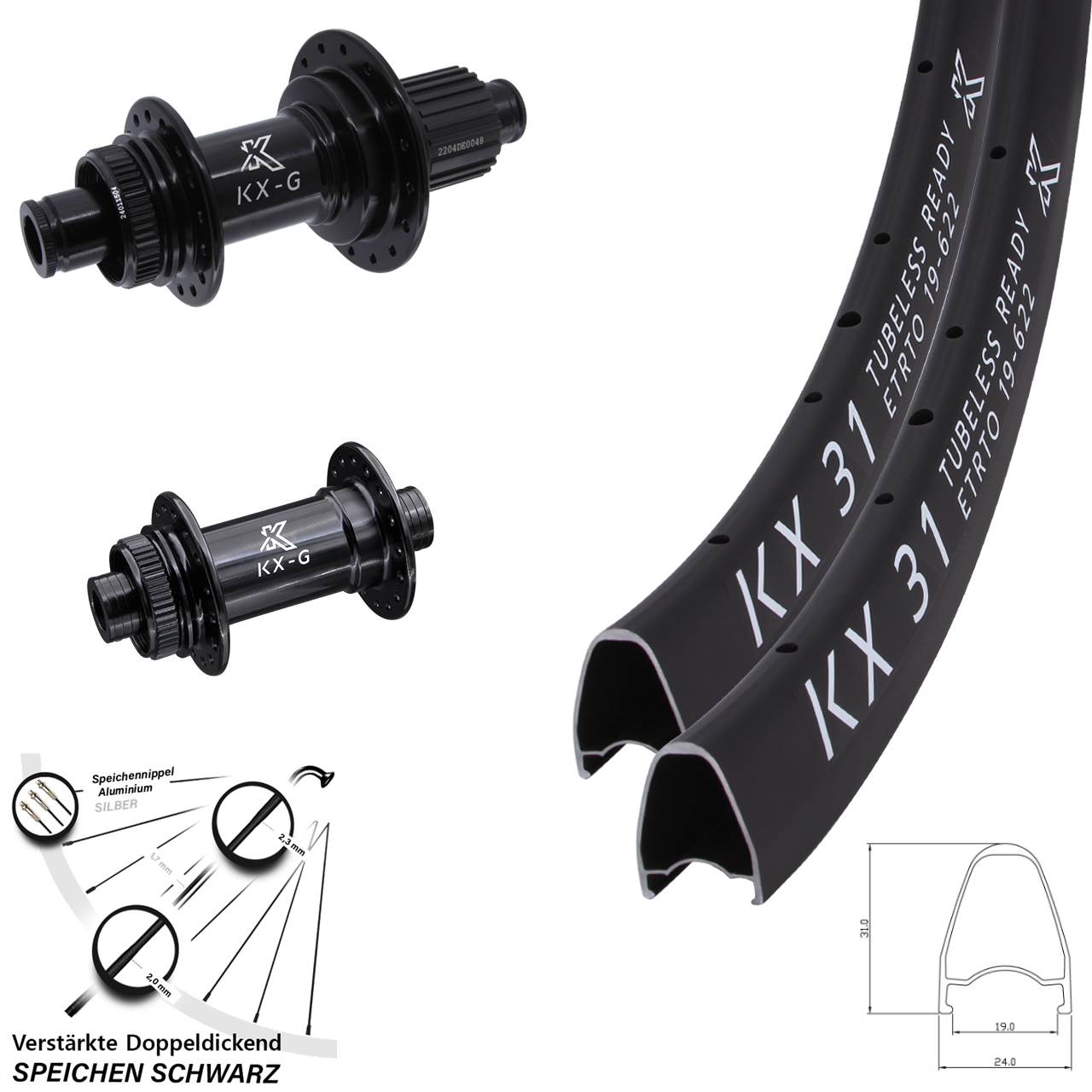 Laufradsatz Centerlock 28 Zoll KX31-GS Heavy Duty Shimano Micro Spline 12x100/142