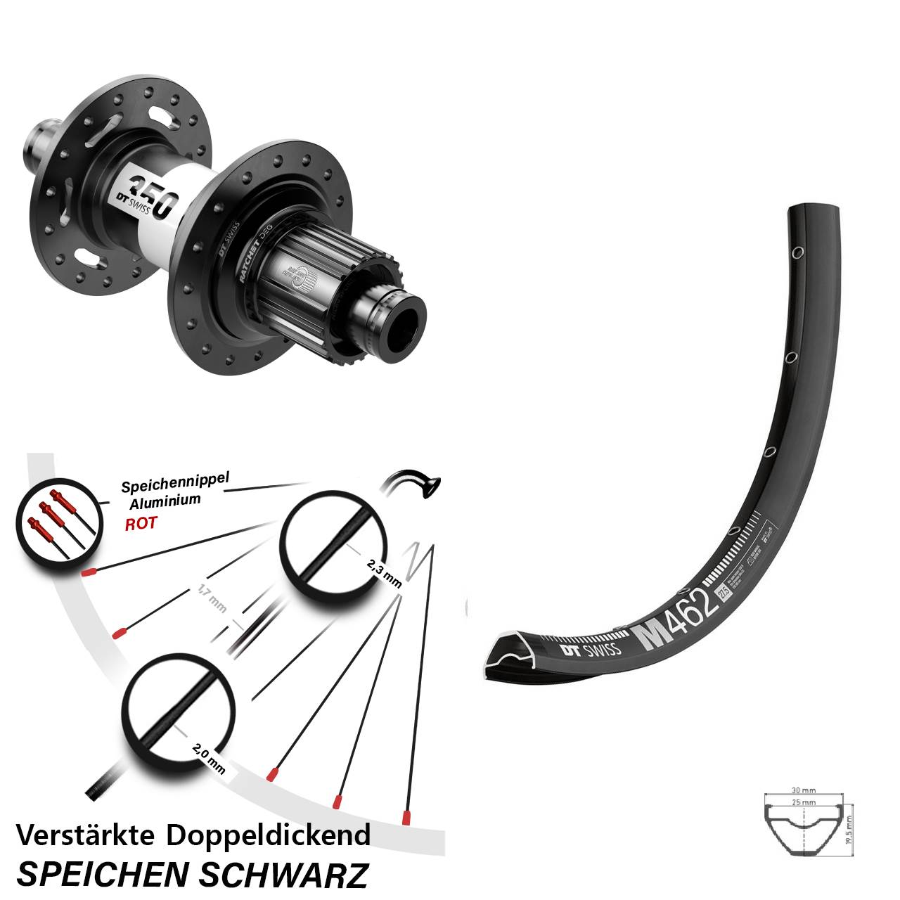 27,5 Zoll DT Swiss M462-350 DEG 72 Centerlock Hinterrad 12x148 Shimano Micro Spline