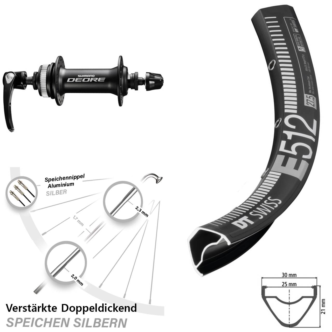 29 Zoll DT Swiss E 512 Shimano Deore Disc Laufrad QR
