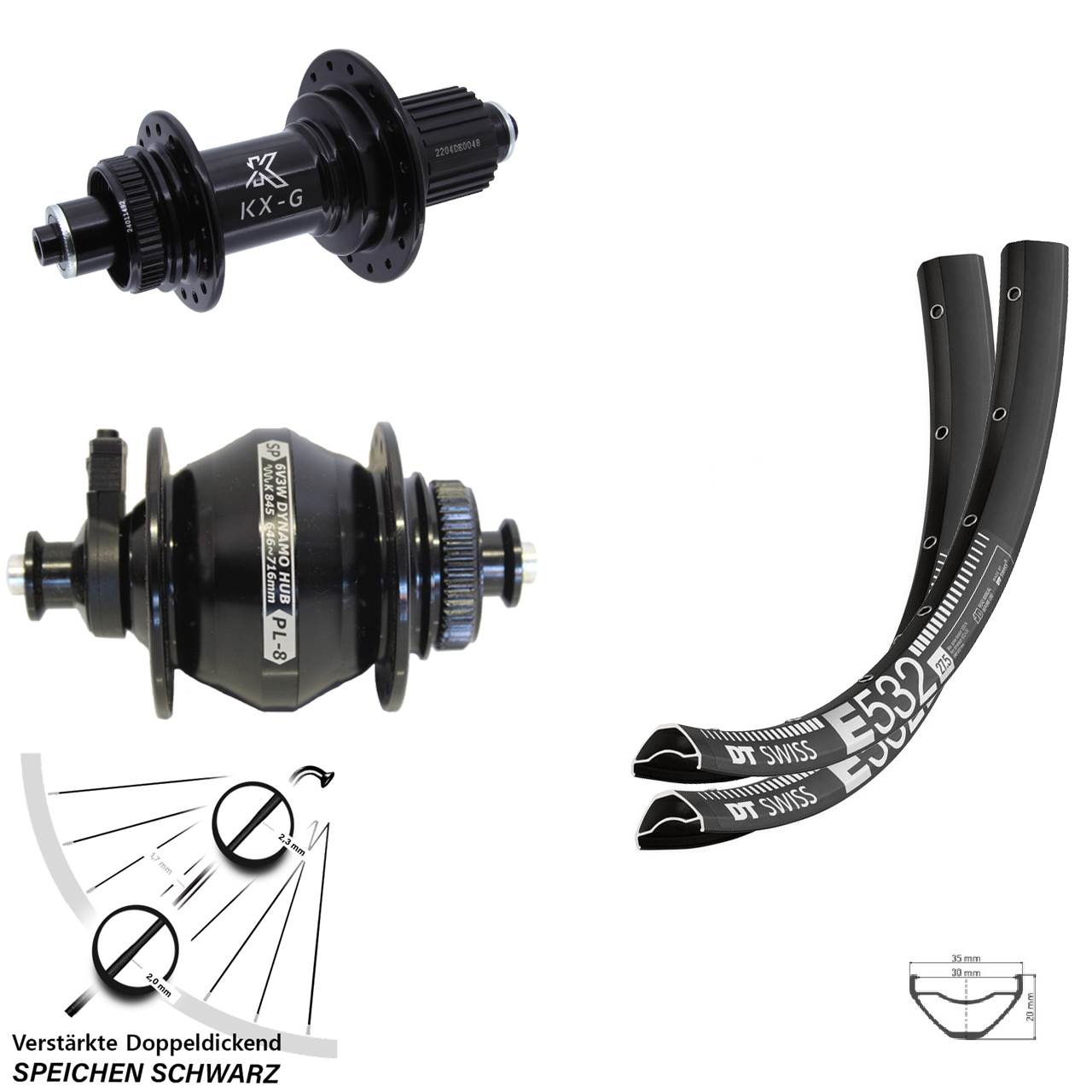 DT Swiss E532 KX-GS verstärkt Shutter PL-8 29 Zoll Centerlock Laufradsatz QR Micro Spline