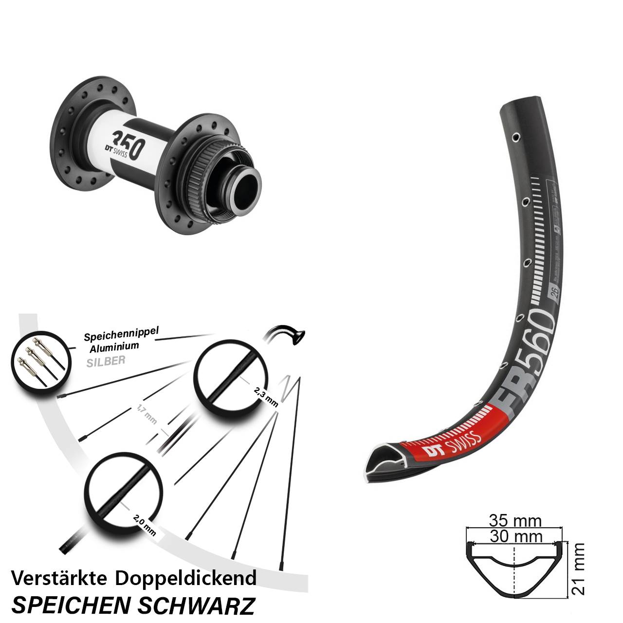 Centerlock Vorderrad 26 Zoll DT Swiss FR 560-350 15x100