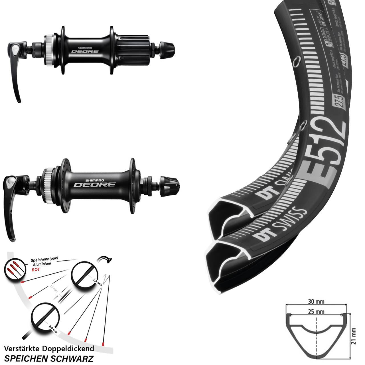 Centerlock Laufradsatz QR 29 Zoll DT Swiss E512 Shimano Deore 8-11 fach HG