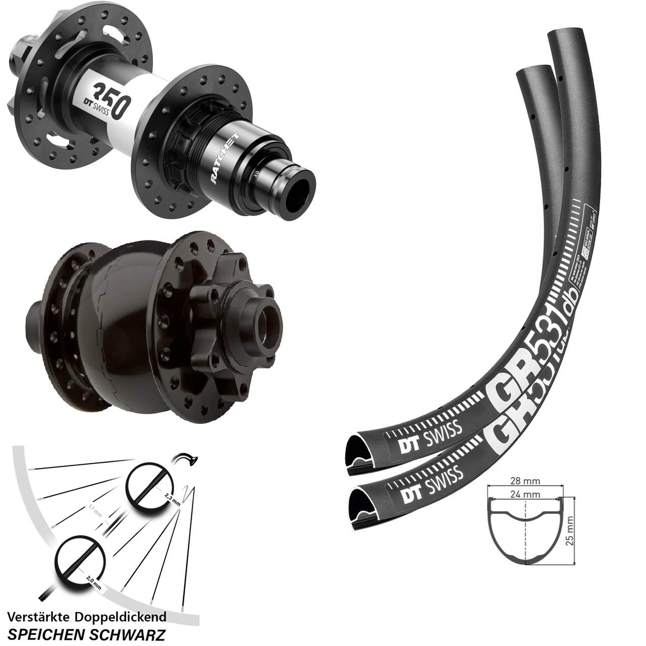 27,5 Zoll DT Swiss GR 531 350 SON 28 Disc Laufradsatz 15x100 12x142 XD