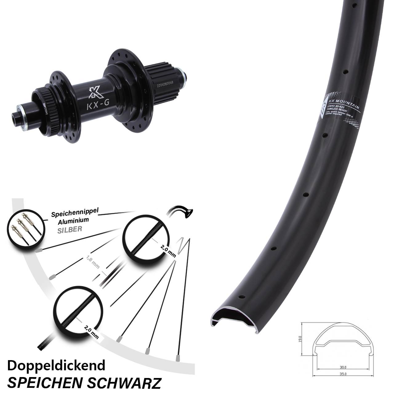 KX-GS Mountain 29 Zoll Hinterrad Centerlock Micro Spline schwarz