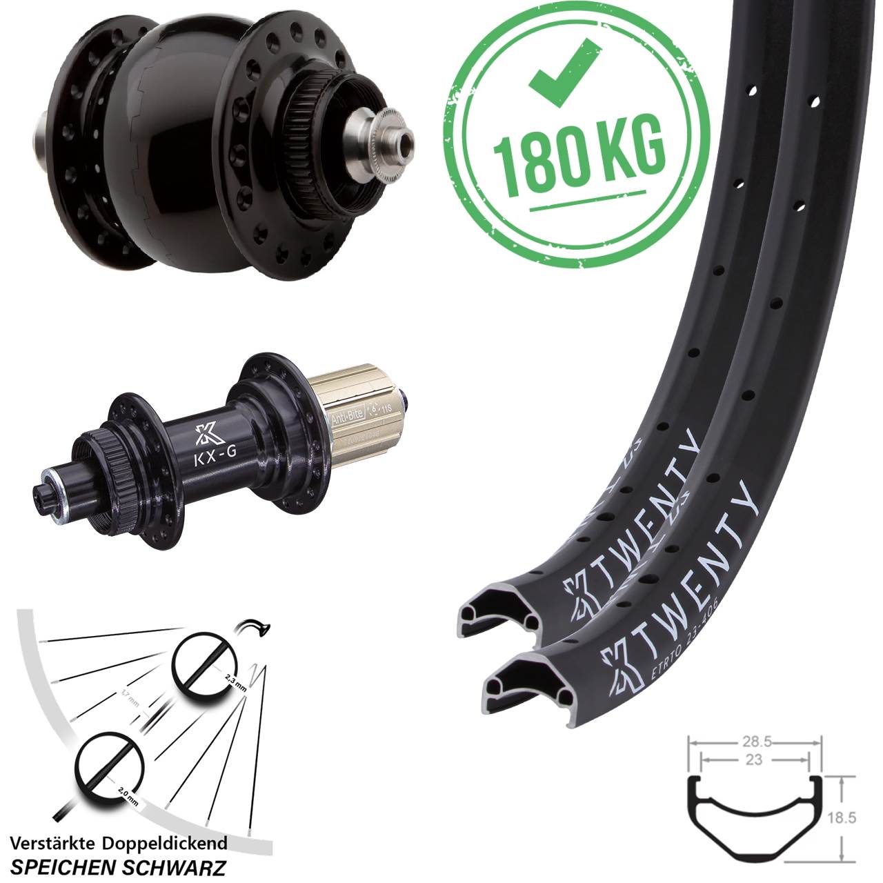 KX-G Twenty SONdelux 20 Zoll Centerlock Laufradsatz für Schnellspanner 8-12 fach HG
