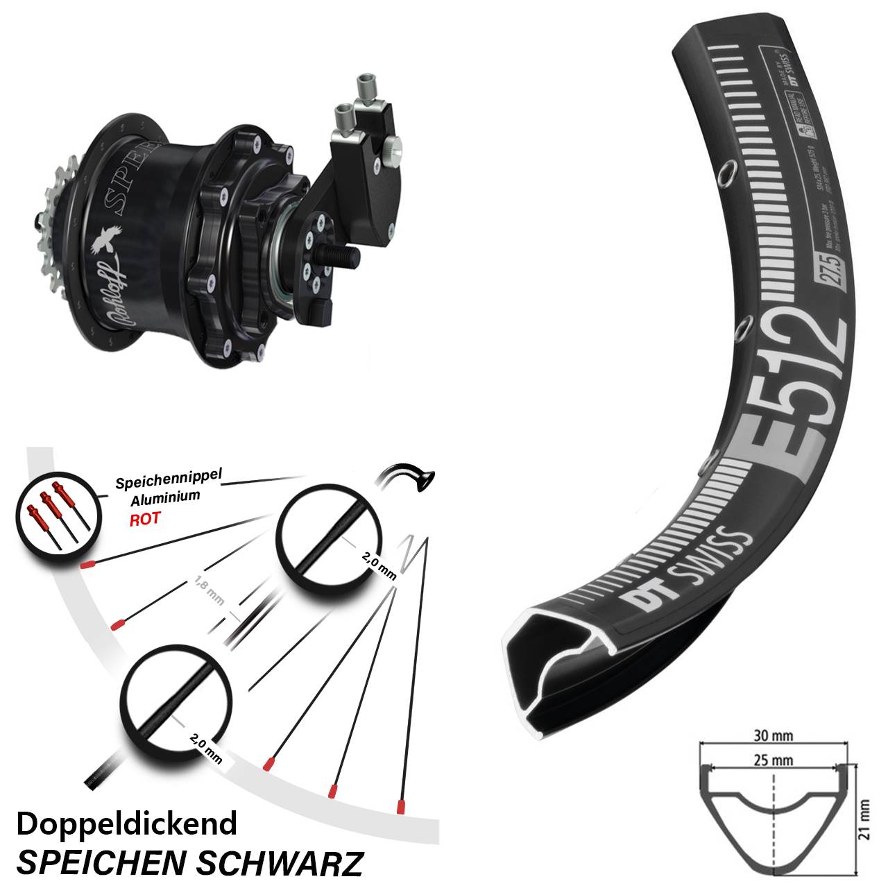 Hinterrad 29 Zoll DT Swiss E 512 Disc Rohloff Speedhub 500/14 TS DB OEM Tandem schwarz