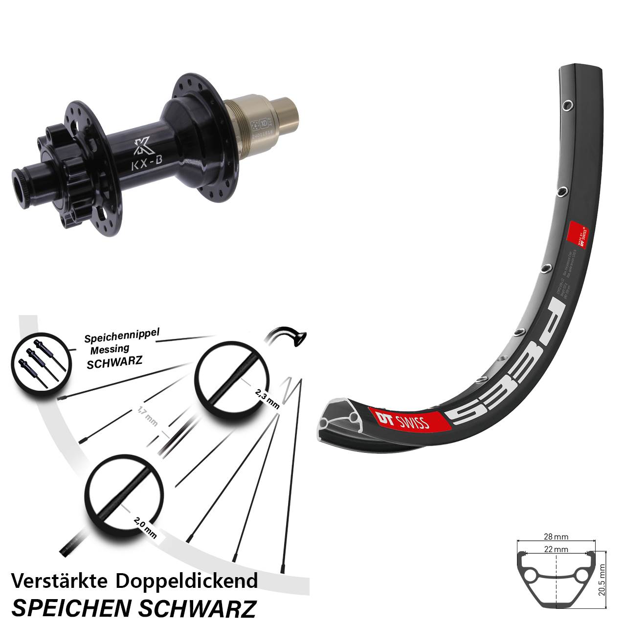 29 Zoll DT Swiss 533d KX-B Hinterrad 6-Loch 12x148 SRAM XD