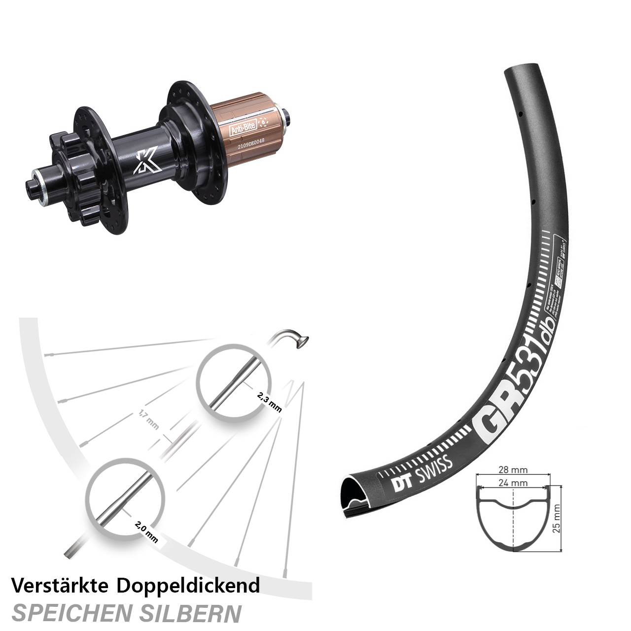 28 Zoll DT Swiss GR 531 KX-M Disc Laufrad QR 8-12 fach HG