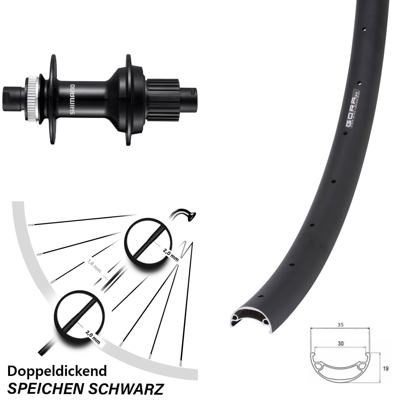 Disc Laufrad 29 Zoll Gora 30 Shimano FH-MT510B Micro Spline 12x148