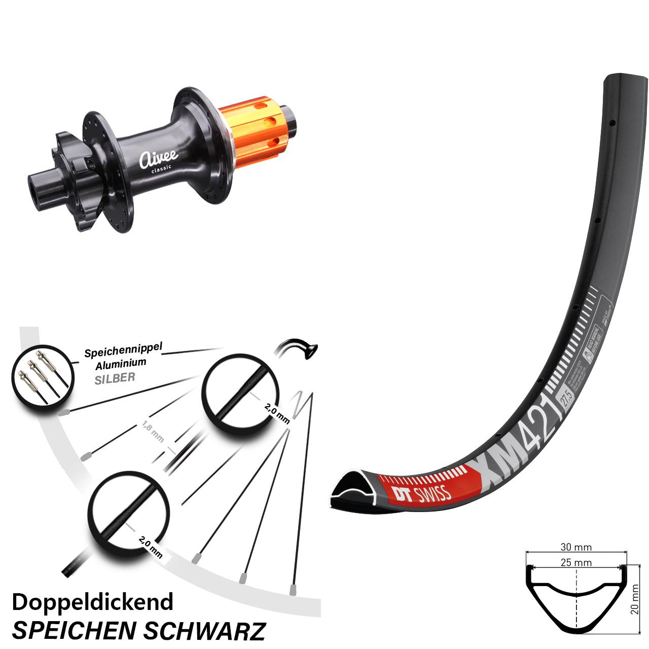 Hinterrad 29 Zoll DT Swiss XM 421 Aivee Classic Boost Shimano 10/11-fach