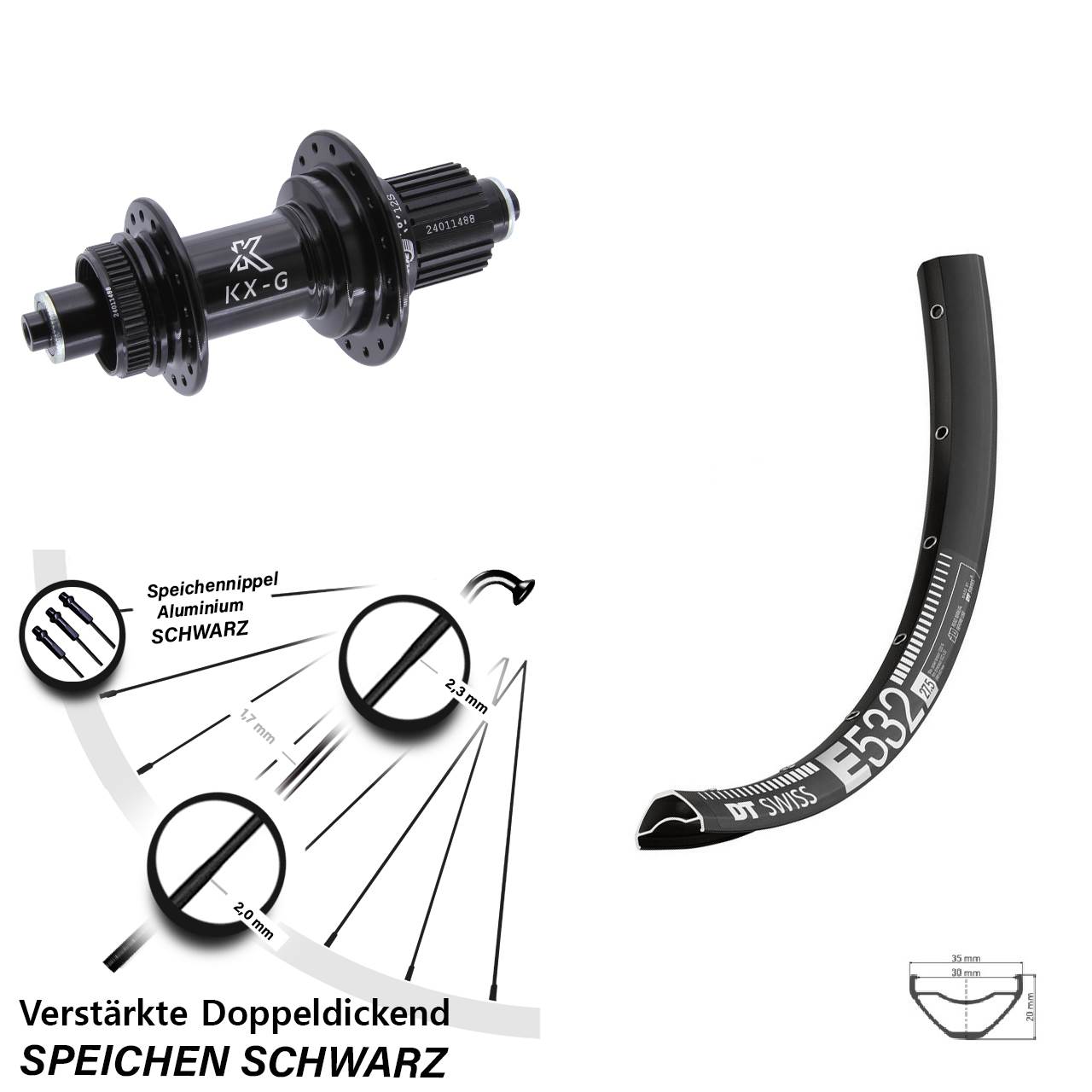 27,5 Zoll DT Swiss E532 KX-G Disc Laufrad QR Micro Spline