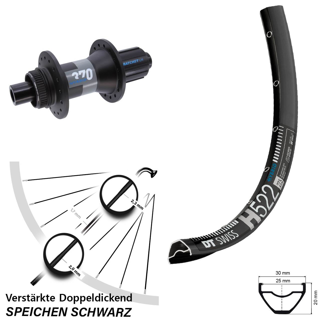 Centerlock 650B Hinterrad DT Swiss H 522-370 Hybrid 8-11 fach HG 12x148 Boost
