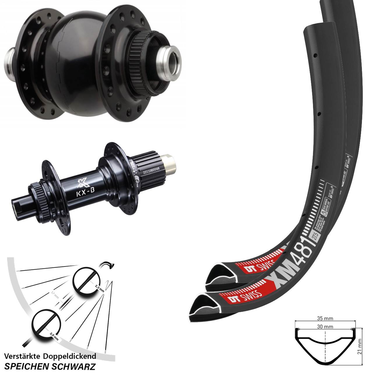 27,5 Zoll DT Swiss XM481 KX-B SON 28 Boost Disc Laufradsatz 12x110/148 Micro Spline