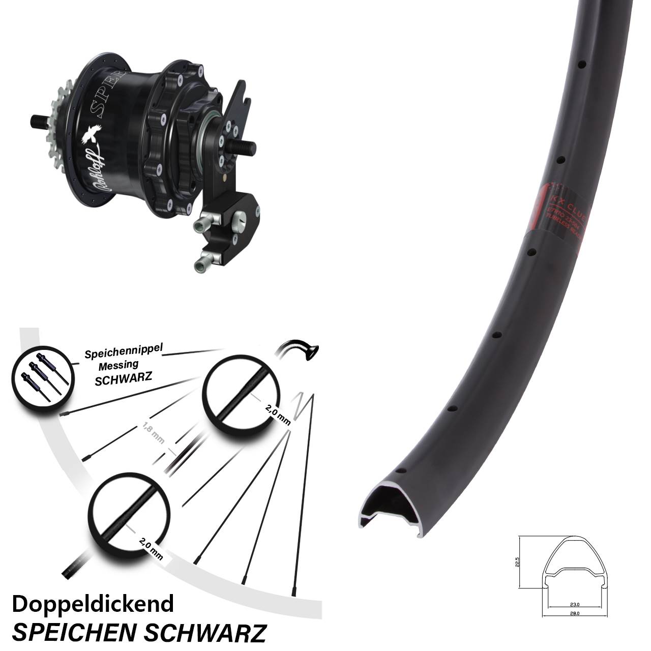 Hinterrad 26 Zoll KX Clue Rohloff Speedhub 500/14 TS DB OEM2 schwarz