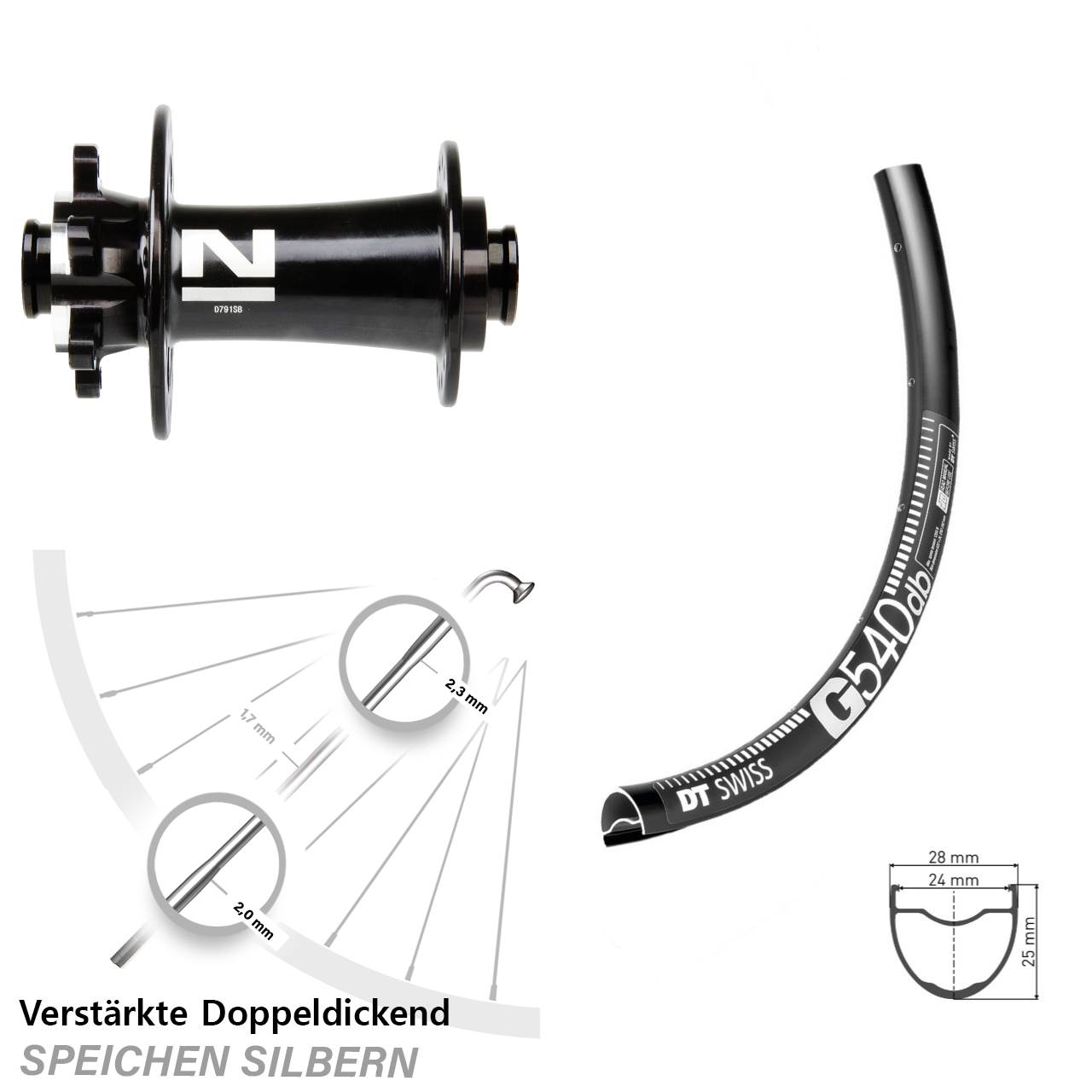 Vorderrad 6-Loch 12x100 28-29 Zoll DT Swiss G540 Novatec D791