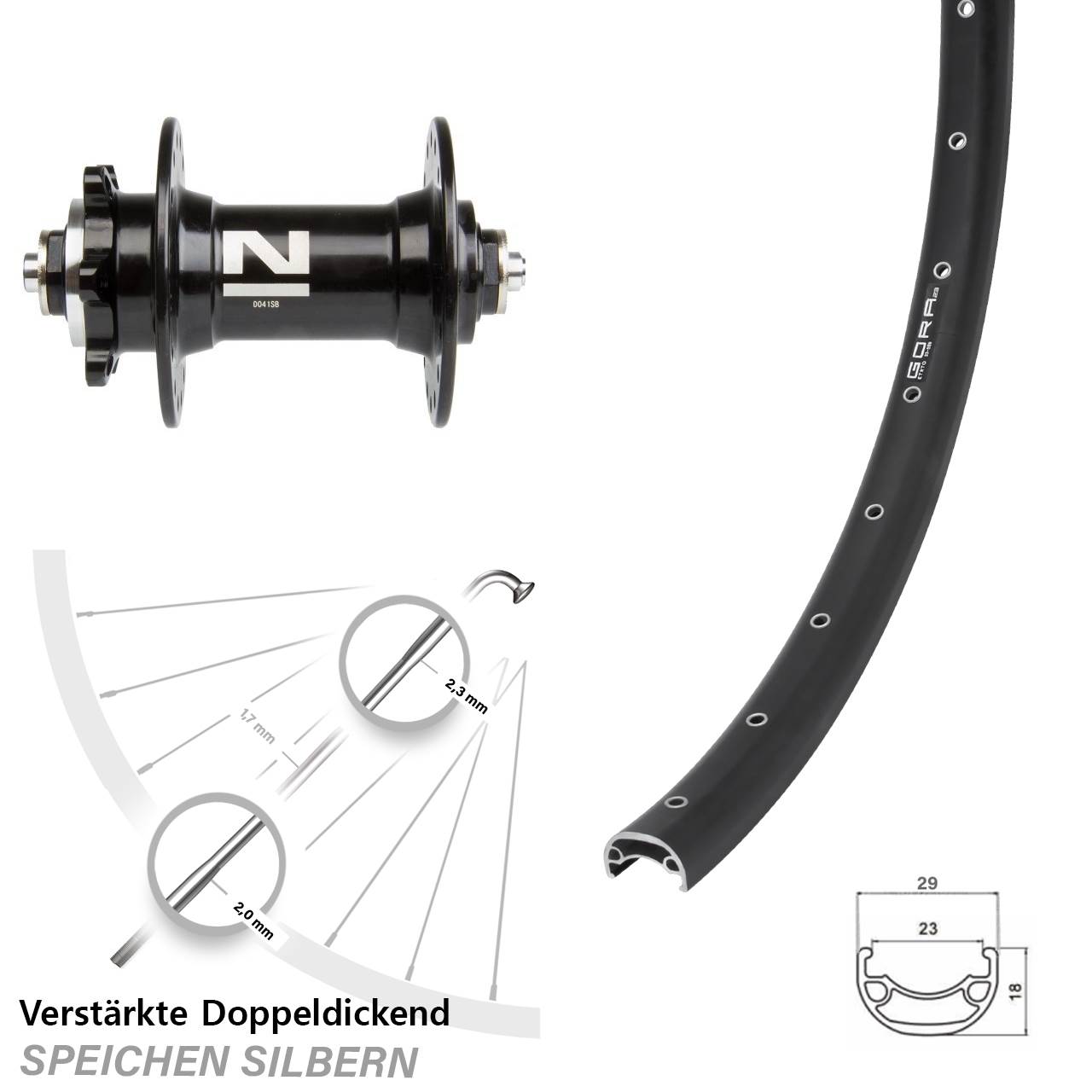 Vorderrad 6-Loch QR 26 Zoll Gora 23 Novatec D-041