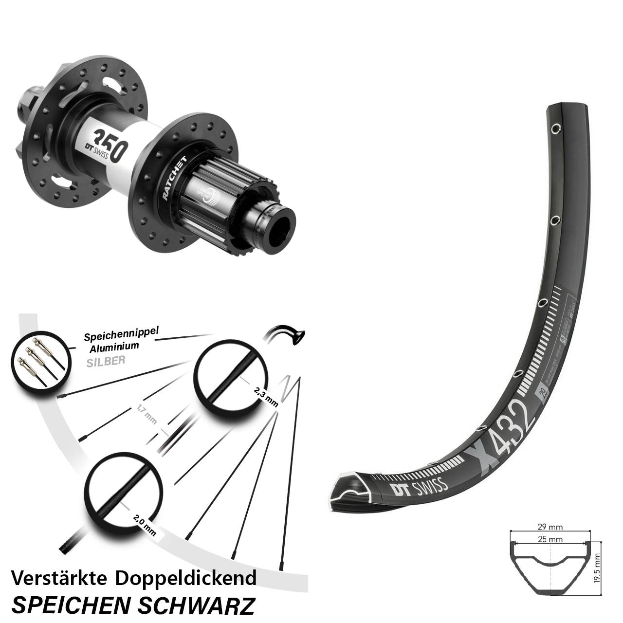 29 Zoll DT Swiss X 432-350 6-Loch Hinterrad 12x148 Micro Spline